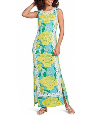 Lilly Pulitzer Lotta Stretch Vintage Dobby Ros Bud Print Crew Neck Sleeveless Lace Maxi Dress - 16 | Dillard's