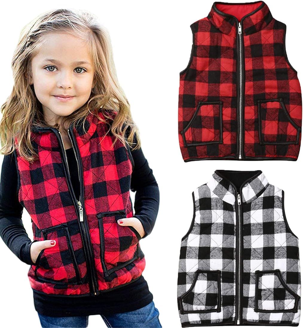 Toddler Baby Girls Boys Winter Warm Vest Clothes Buffalo Plaid Christmas Jacket Kids Puffer Quilted  | Amazon (US)