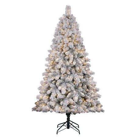 Home Heritage Cascade 7' Pine White Flocked Artificial Christmas Tree w/ Lights | Walmart (US)