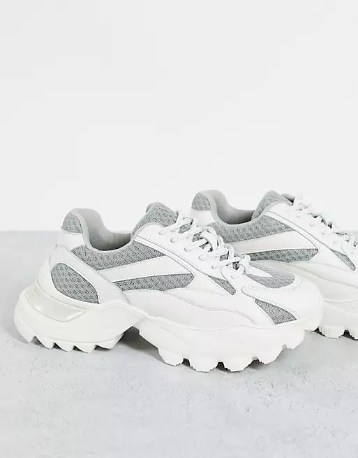 NA-KD curved trekking sole chunky trainers in white/grey | ASOS (Global)