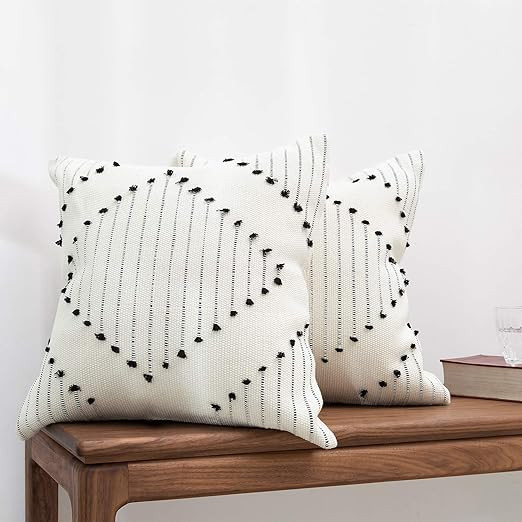 blue page Boho Farmhouse Diamond Decorative Throw Pillow Covers - Set of 2 Boho Pillow Cases, Cot... | Amazon (US)