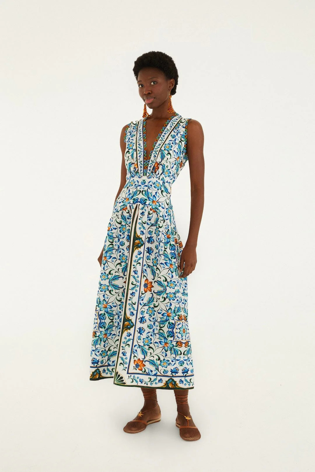 Off-White Flora Tile Scallop Euroflax Premium Linen Maxi Dress, FLORA TILE OFF-WHITE / L | FarmRio (US)