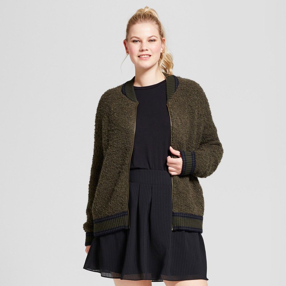 Women's Plus Size Boucle Bomber - A New Day Green X | Target