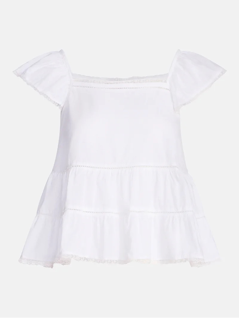 Scoop Women\u2019s Flowy Lace Cotton Top, Sizes XS-XXL | Walmart (US)