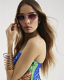Purple Rectangular Slim Sunglasses | River Island UK & IE