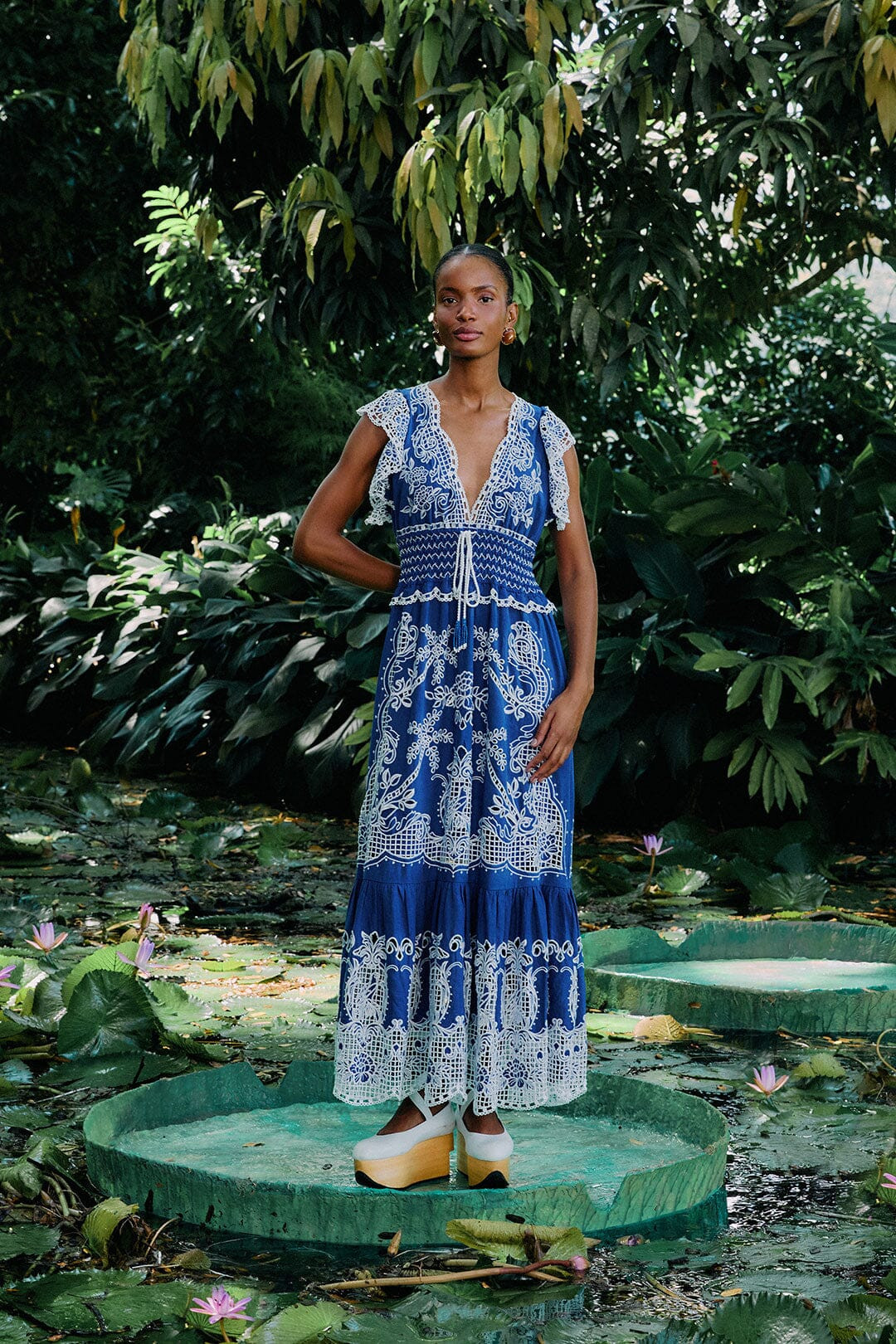 Blue Romantic Richelieu LENZING™ ECOVERO™ Euroflax™ Maxi Dress | FarmRio (US)