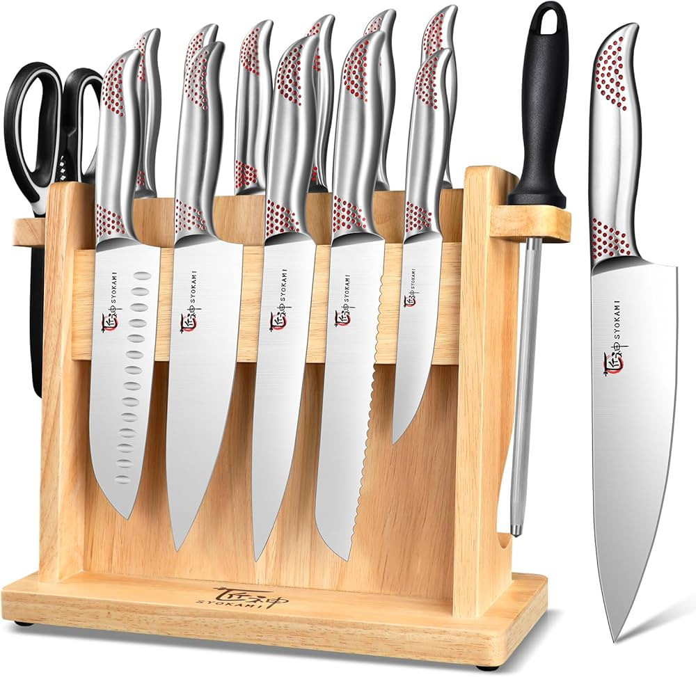 SYOKAMI Kitchen Knife Set, 14 Pieces Japanese Style Knife Block Set with Wooden Block, High Carbo... | Amazon (CA)
