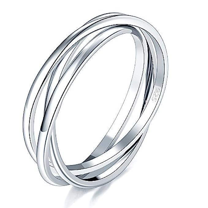 BORUO 925 Sterling Silver Ring Triple Interlocked Rolling High Polish Ring | Amazon (US)