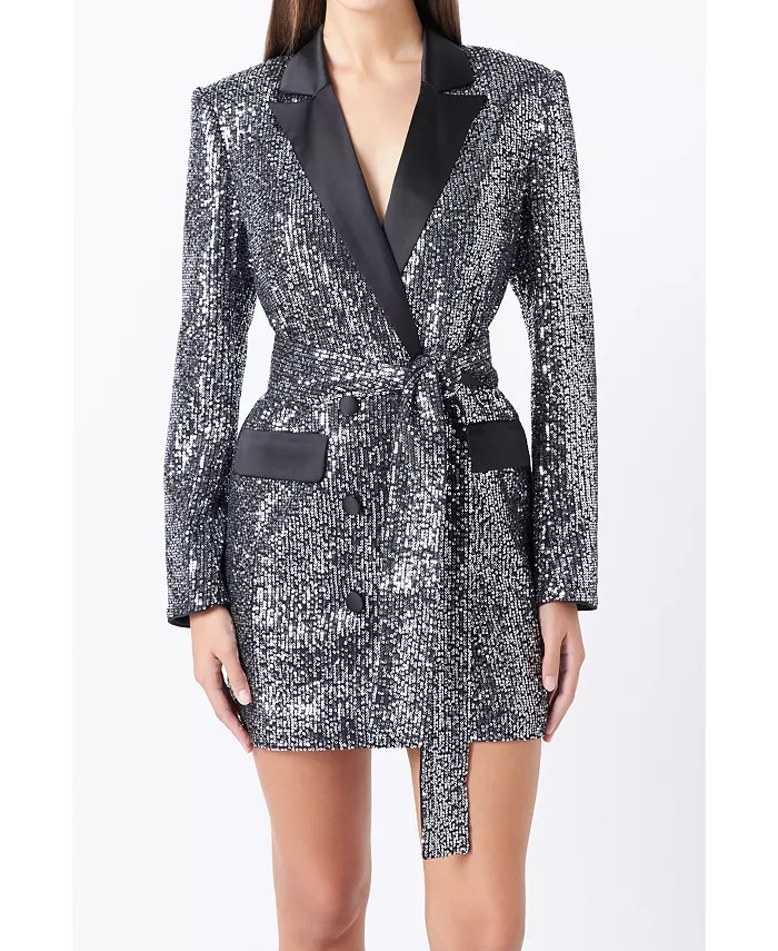endless rose Women's Sequins Belted Blazer, Created for Macy's - Macy's | Macy's