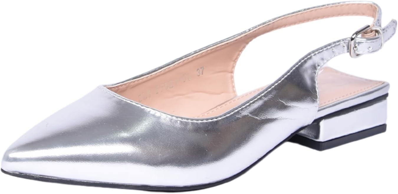 Slingback Donna a Punta Tacco Basso 2 cm Sandali in Ecopelle Tinta Unita con Cinturino alla Cavig... | Amazon (IT)