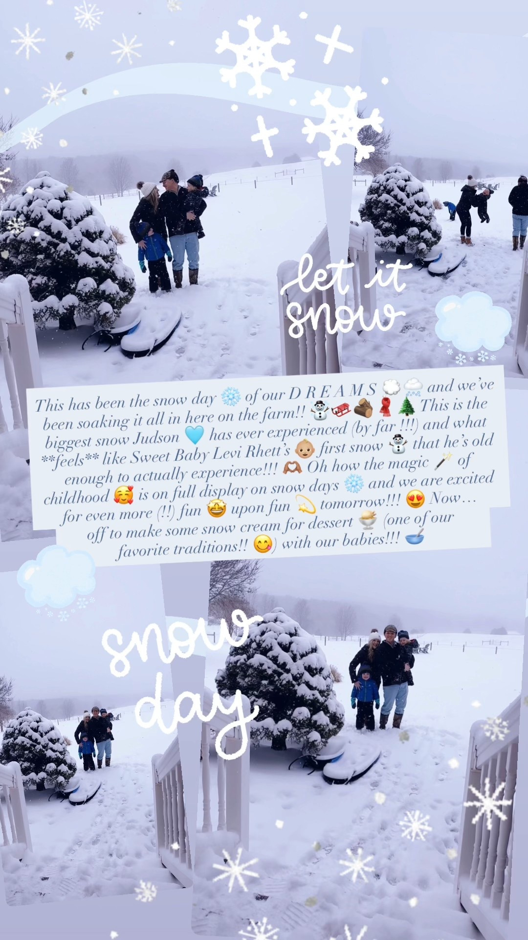 This has been the snow day ❄️ of our D R E A M S 💭🌨️ and we’ve been soaking it all in here on the farm!! ☃️🛷🪵🧣🌲 This is the biggest snow Judson 🩵 has ever experienced (by far !!!) and what **feels** like Sweet Baby Levi Rhett’s 👶🏼 first snow ⛄️ that he’s old enough to actually experience!!! 🫶🏽 Oh how the magic 🪄 of childhood 🥰 is on full display on snow days ❄️ and we are excited for even more (!!) fun 🤩 upon fun 💫 tomorrow!!! 😍 Now… off to make some snow cream for dessert 🍨 (one of our favorite traditions!! 😋) with our babies!!! 🥣 