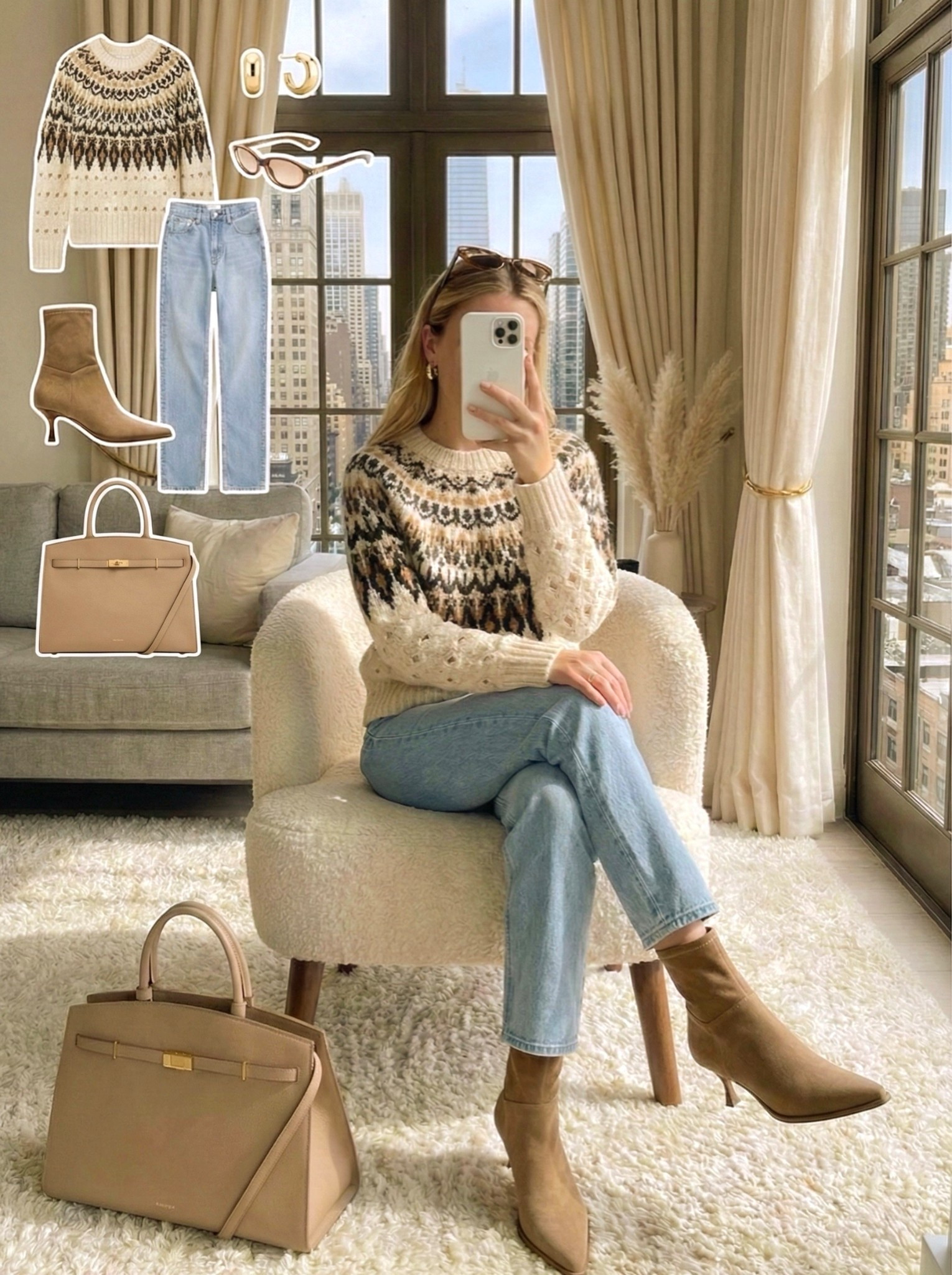 Cream Fair Isle sweater and jeans outfit 🤍❄️

A fresh, cozy look for winter days. Styling this neutral Nordic print sweater with classic light wash denim creates a bright seasonal palette. The tan suede sock boots and structured beige tote bag add polished, warm textures to the outfit.

Style Details:
• Cream Fair Isle crewneck sweater (Nordic pattern)
• Light wash straight-leg jeans
• Tan suede sock boots (Kitten heel)
• Beige structured leather tote bag
• Sunglasses and gold hoop earrings

Recreate this chic winter style with the similar links below!

Are you a fan of the Fair Isle sweater trend? Yes or No? 👇

#LTKSeasonal #LTKshoecrush #LTKstyletip


#LTKgrwm #LTKootd