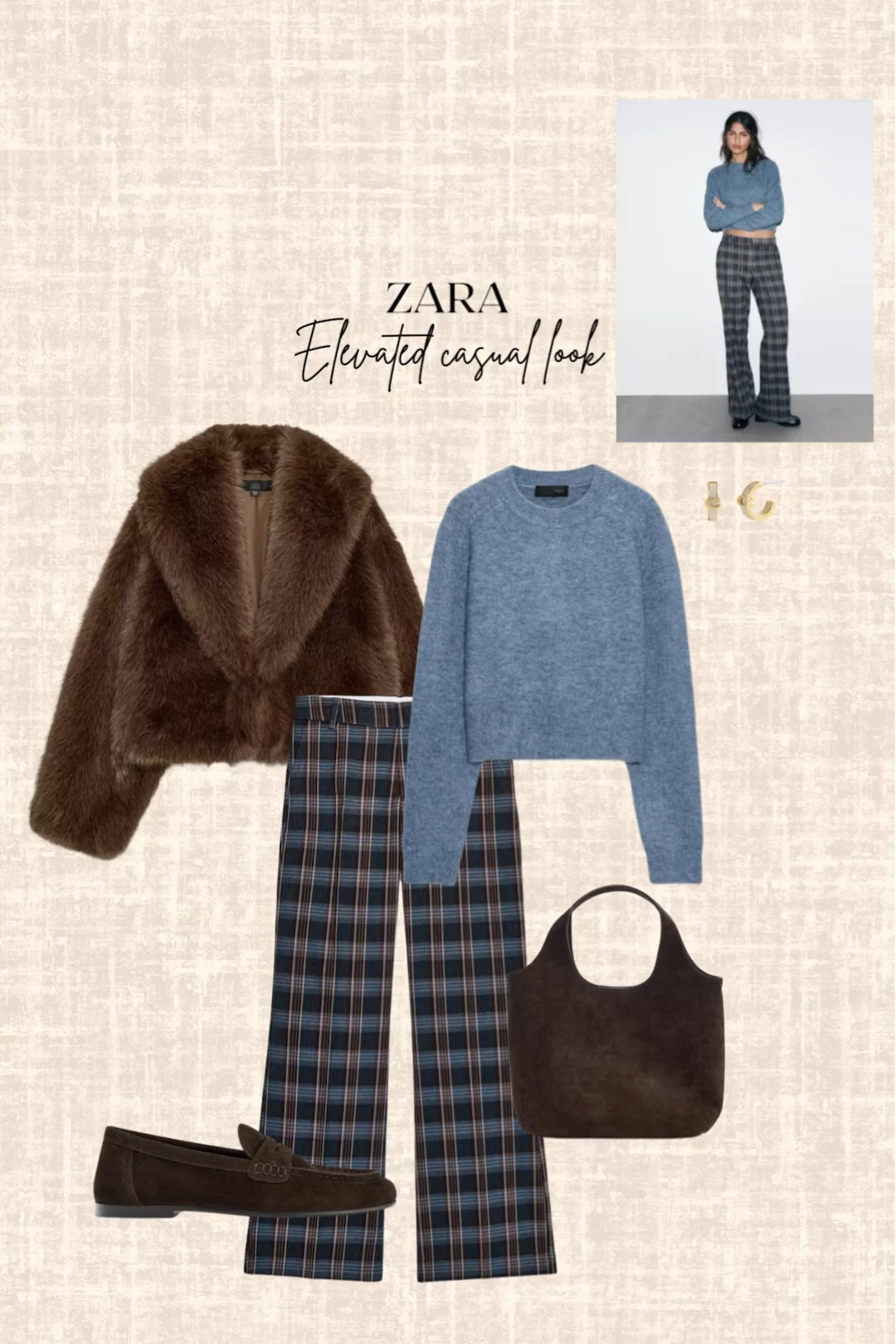 Zara Elevated casual look! 

Plaid pants, coat, sweater, handbag, earrings 

#LTKootd #LTKFindsUnder100 #LTKSeasonal