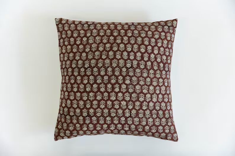 Block print pillow, block print pillow cover, floral block print pillow, floral pillow, floral pi... | Etsy (US)