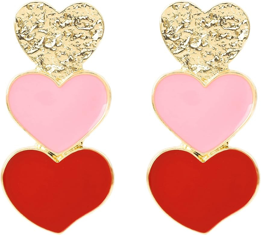 Heart Earrings for Women Trendy - Silver Heart Dangle Earrings with Diamond Like Look - Fashionab... | Amazon (US)