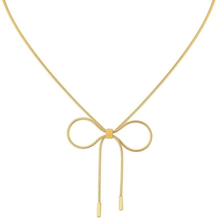 Gold Necklace For Women 14K Gold Plated Bow Necklace Dainty Gold Necklace Personalized Bow Pendan... | Walmart (US)