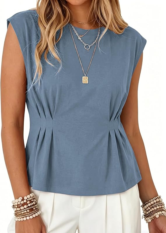 Watashi Women Summer Babydoll Tops Casual Cap Sleeve Peplum Tunic Shirt Dressy Pleated Tops Blous... | Amazon (US)