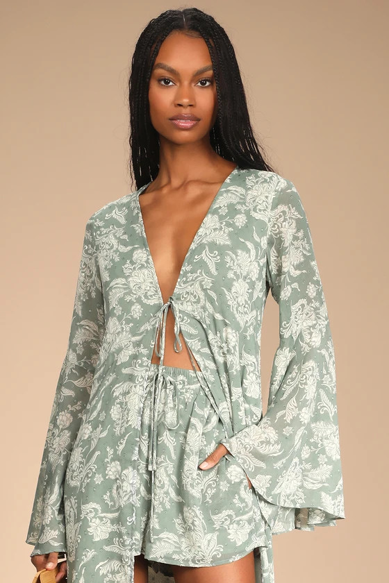 Primavera Sage Green Floral High-Waisted Shorts | Lulus (US)