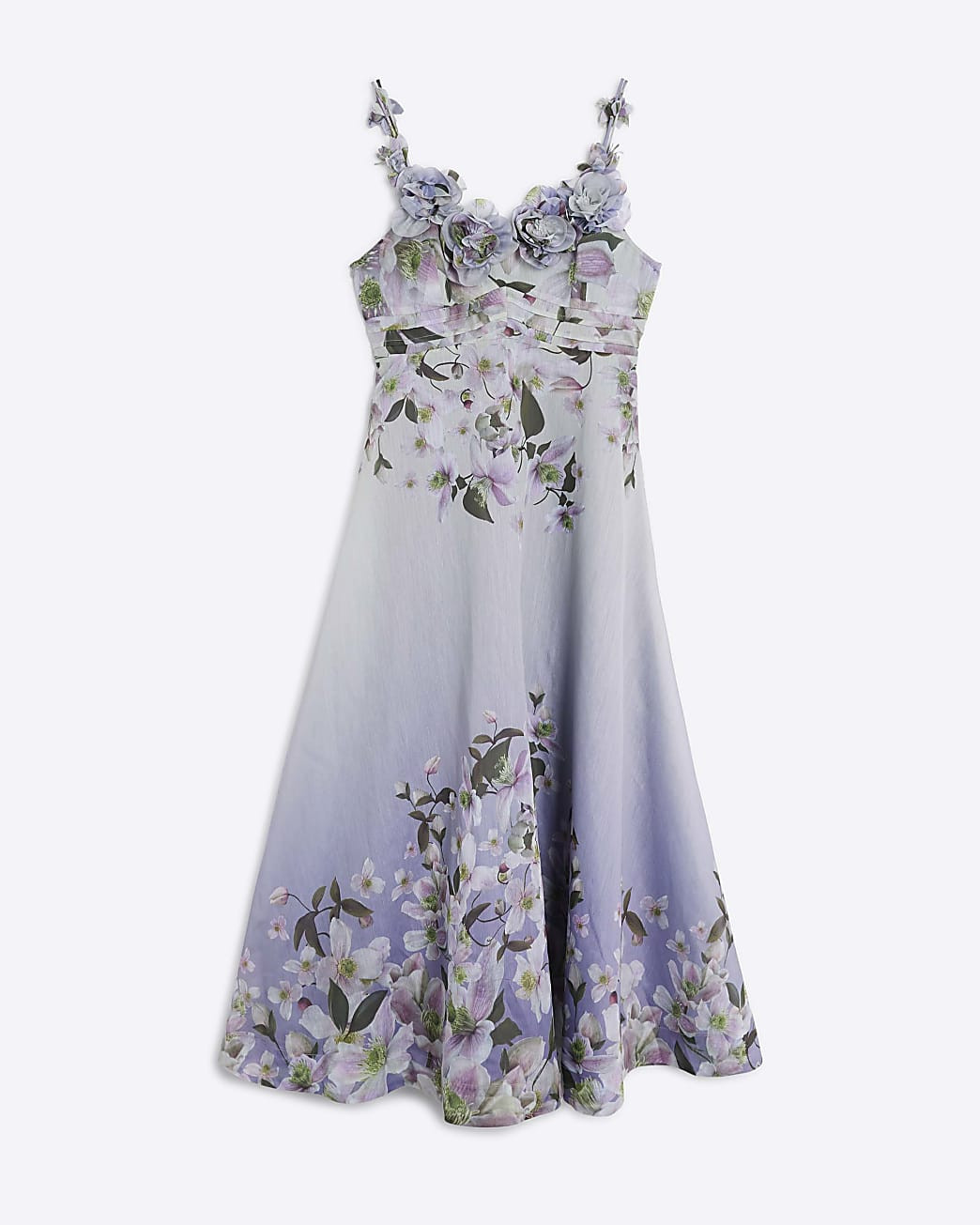 Purple 3D V-neck Floral Midi Dress | River Island UK & IE