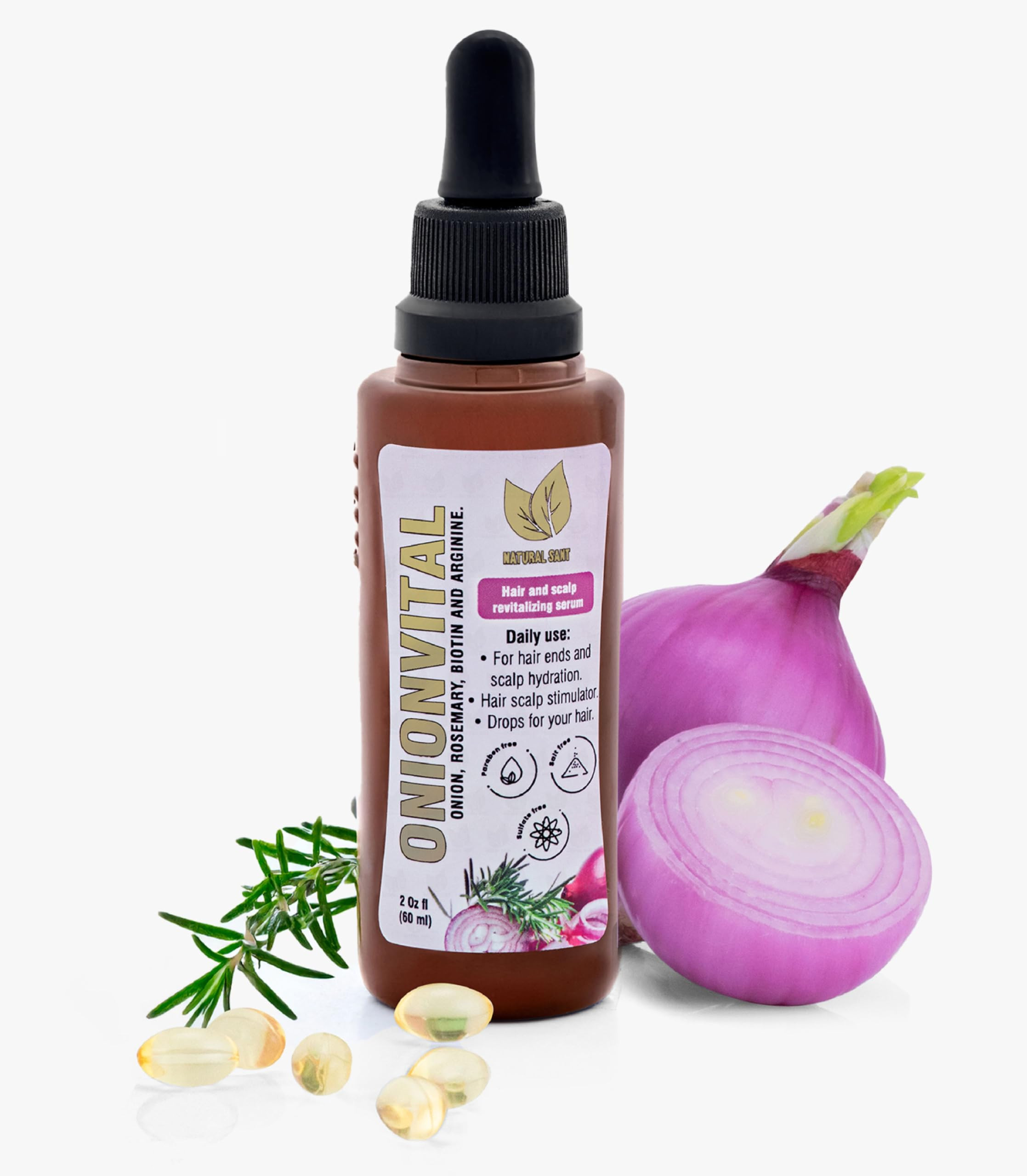 Natural Sant Onionvital Hair Serum with Onion, Rosemary, Biotin & Arginine – Hydrating Serum fo... | Amazon (US)