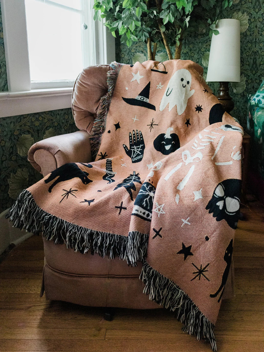 Halloween Woven Throw Blanket: Black & Off White, Cute Kawaii Ghost, Goth Occult Creepy Decor, Wi... | Etsy (US)