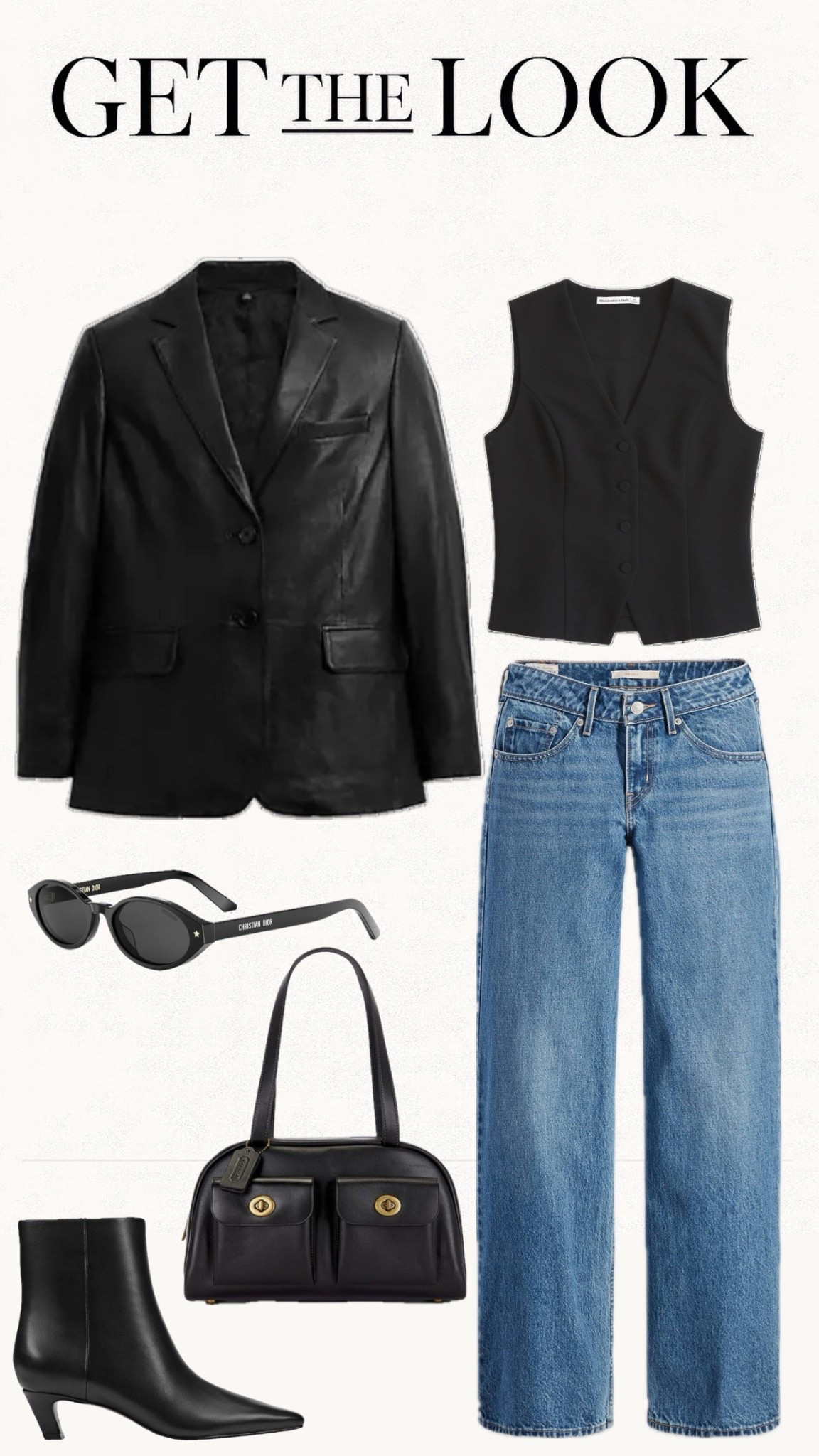 How to style your favorite leather jacket this season? Channel your inner Rachel Zegler with this effortlessly chic combo — a sleek black leather blazer, tailored vest, and classic straight-leg denim. It’s that perfect balance of quiet luxury and cool-girl confidence Rachel always nails.

Think minimalist silhouettes, structured layers, and timeless accessories like black boots, vintage-inspired sunglasses, and a refined top-handle bag. It’s polished, wearable, and totally Rachel Zegler-core ideal for coffee runs, date nights, or city strolls.

Shop her leather-jacket-and-jeans look before it sells out!