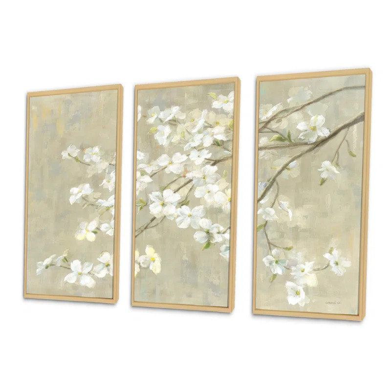 Winston Porter Dogwood In Spring Neutral - Farmhouse Framed Canvas Wall Art Set Of 3 & Reviews | ... | Wayfair North America