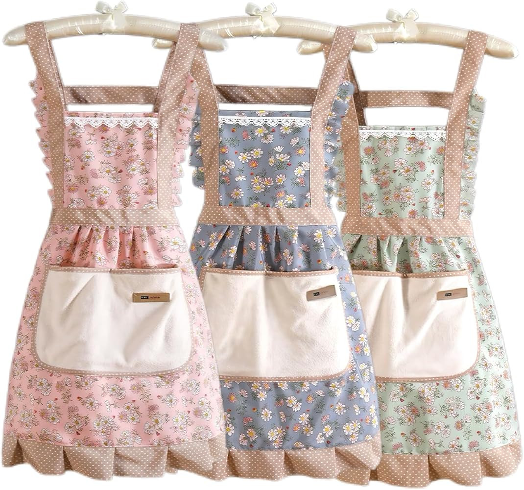 3 Pieces Aprons for Women with Pockets, Floral Kitchen Cooking Aprons,Waterproof Resistant Cotton... | Amazon (US)