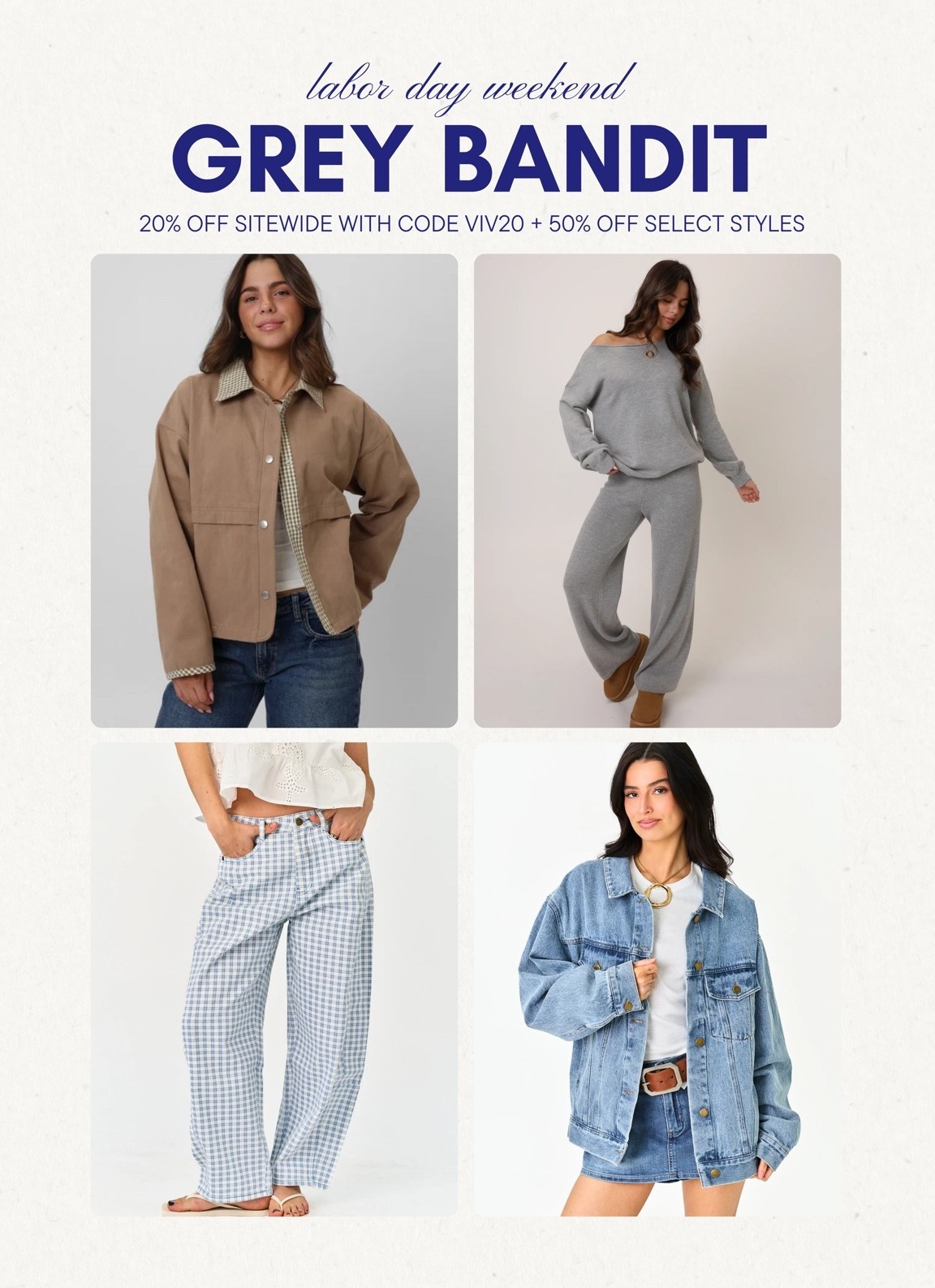 [9/3/26] use code VIV20 for 20% off sitewide at @greybandit + 30% off my swim collection!

#LTKSaleAlert #LTKSwim #LTKSeasonal