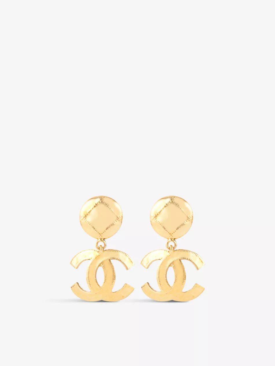 Pre-loved Chanel yellow gold-plated earrings | Selfridges