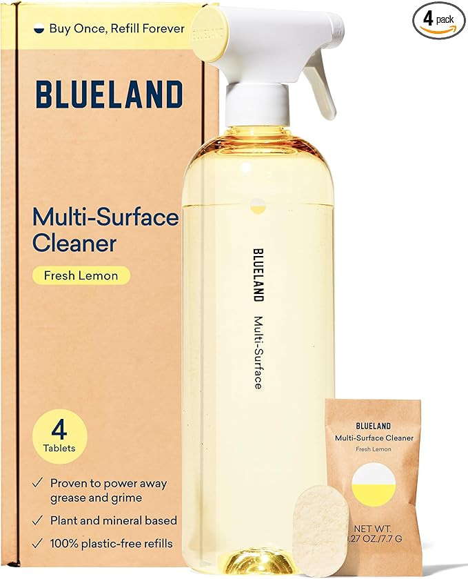 BLUELAND Multi-surface Cleaner, Starter Set, Fresh Lemon Scent, Spray Bottle with 4 Refill Tablet... | Amazon (US)