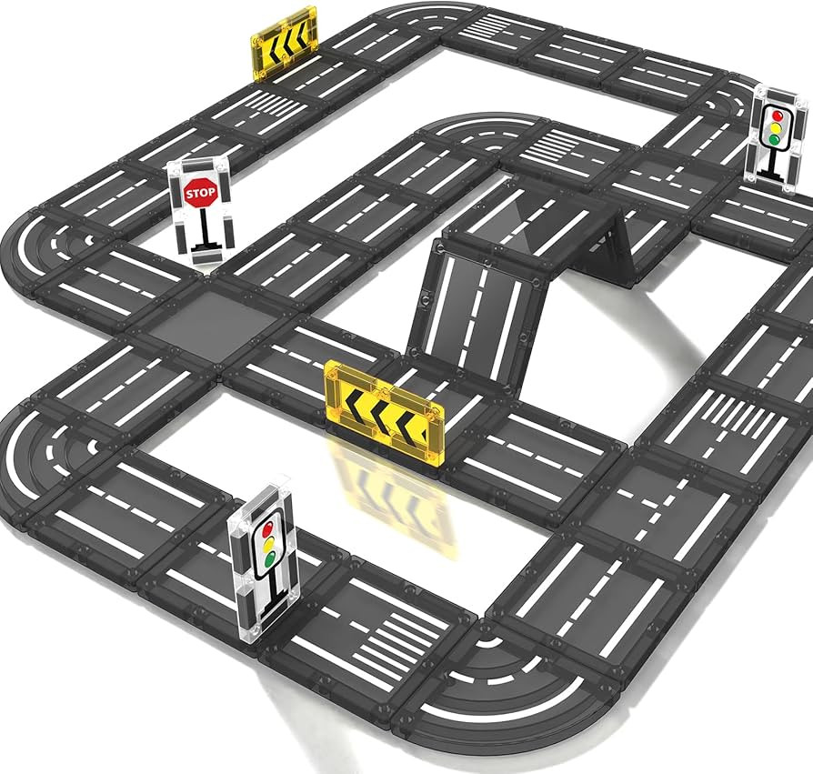 Magnetic Tiles Road Set, Magnet Tiles for Kids Ages 3-5 4-8 5-7, Magnetic Building Blocks Montess... | Amazon (US)