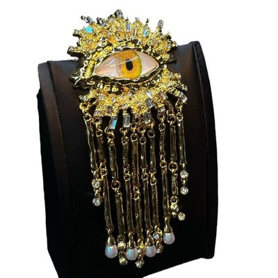 French Evil Eye Tassel Brooch Heavy Gold Statement Luxury Vintage Pin Gold Tone | eBay US