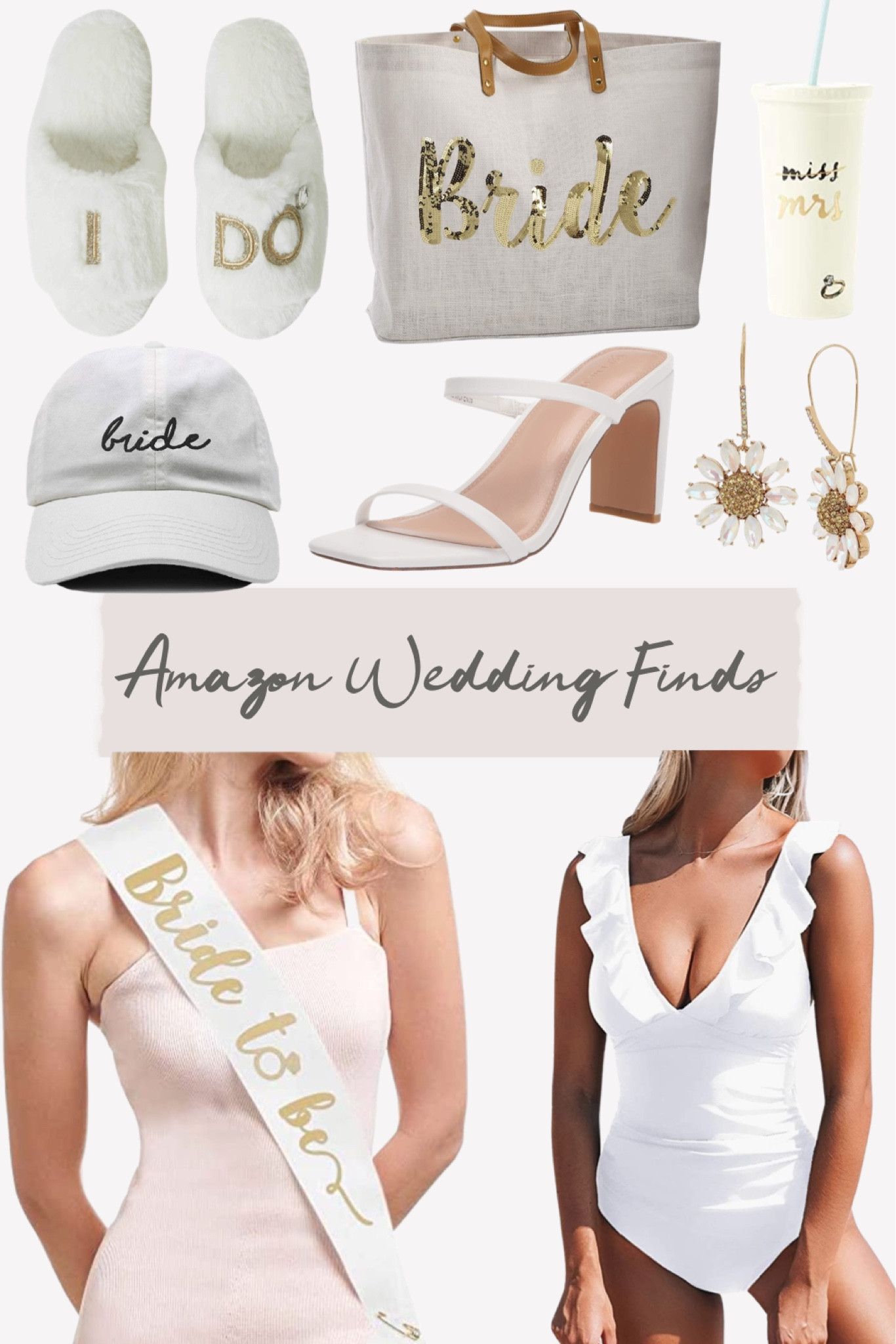 Affordable Amazon wedding finds.

#whiteonepieceswimsuit #bridetobesash #bridecap #brideslippers #bridetote

#LTKunder50 #LTKwedding

#LTKSeasonal
