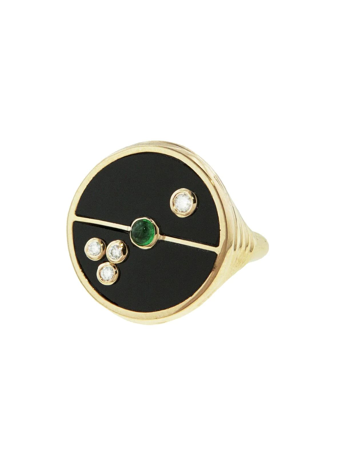 Black Onyx and Emerald Compass Yellow Gold Ring | YLANG 23