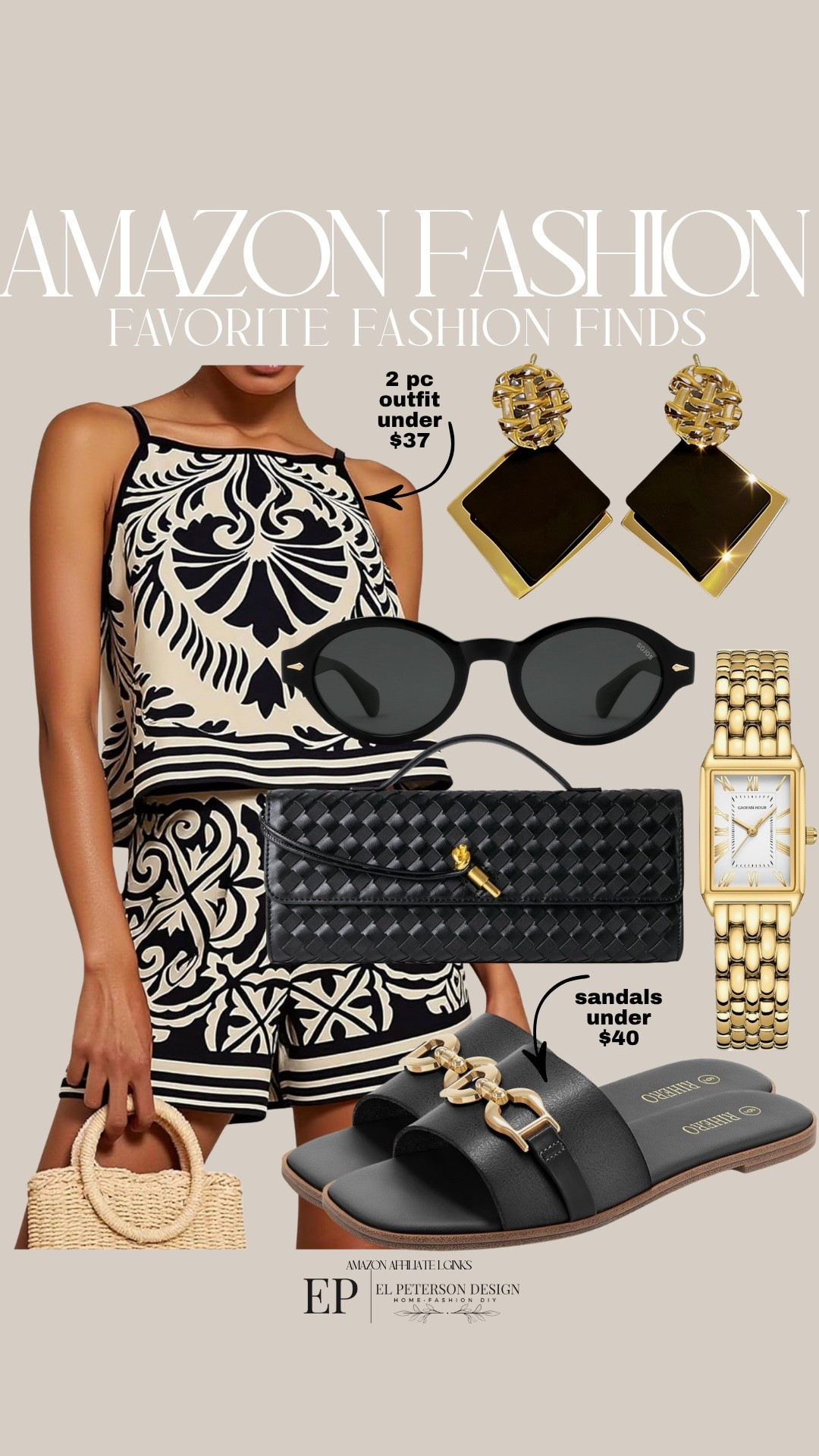 Amazon Fashion
2 pc outfit
Sunglasses
Earrings
Watch
Purse
Sandals