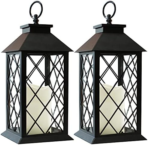 Bright Zeal 2-Pack 13.5" Vintage Candle Lantern with LED Pillar Candle (Black, 6hr Timer) - IP44 Wat | Amazon (US)
