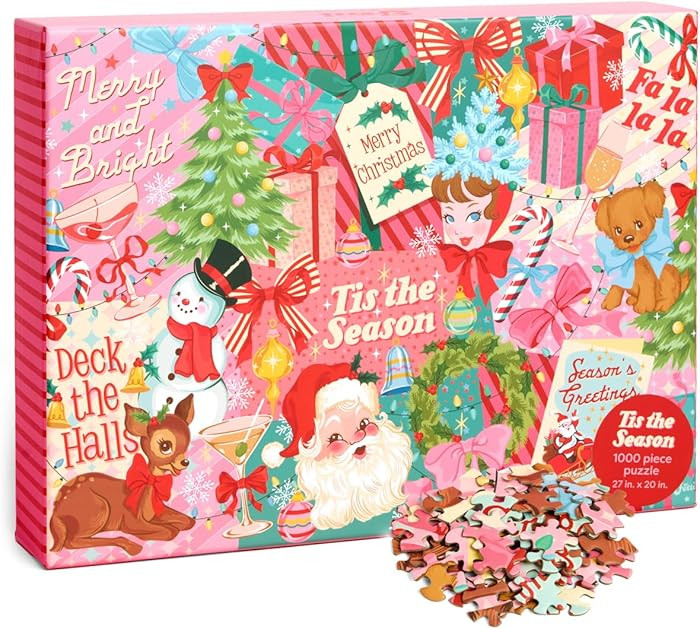 xo, Fetti Christmas Puzzle - 1000 Pieces | Pinkmas Holiday Jigsaw, Vintage Cozy Winter Game, Fami... | Amazon (US)