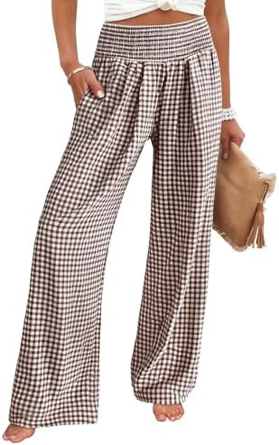 ANRABESS Womens Palazzo Pants, Striped & Gingham, Lounge & Casual, Cute Pajama Pants, Wide Leg, H... | Amazon (US)