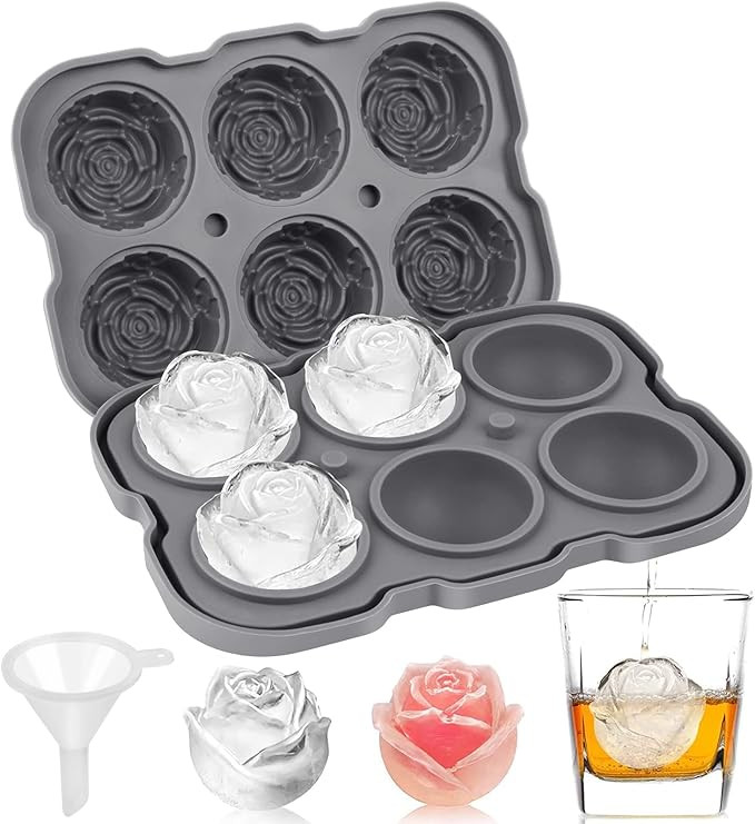 Ice Cube Tray, Mikiwon 2 inch Rose Ice Cube Trays With Covers, 6 Cavity Silicone Rose Ice Ball Ma... | Amazon (US)