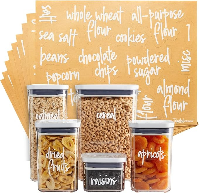 Talented Kitchen 157 Pantry Labels for Food Containers - Preprinted White Script Kitchen Food Org... | Amazon (US)