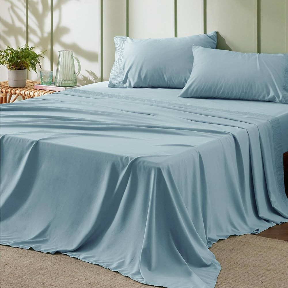 Bedsure King Size Sheets - Soft Sheets for King Size Bed, 4 Pieces Hotel Luxury Sky Blue King She... | Amazon (US)