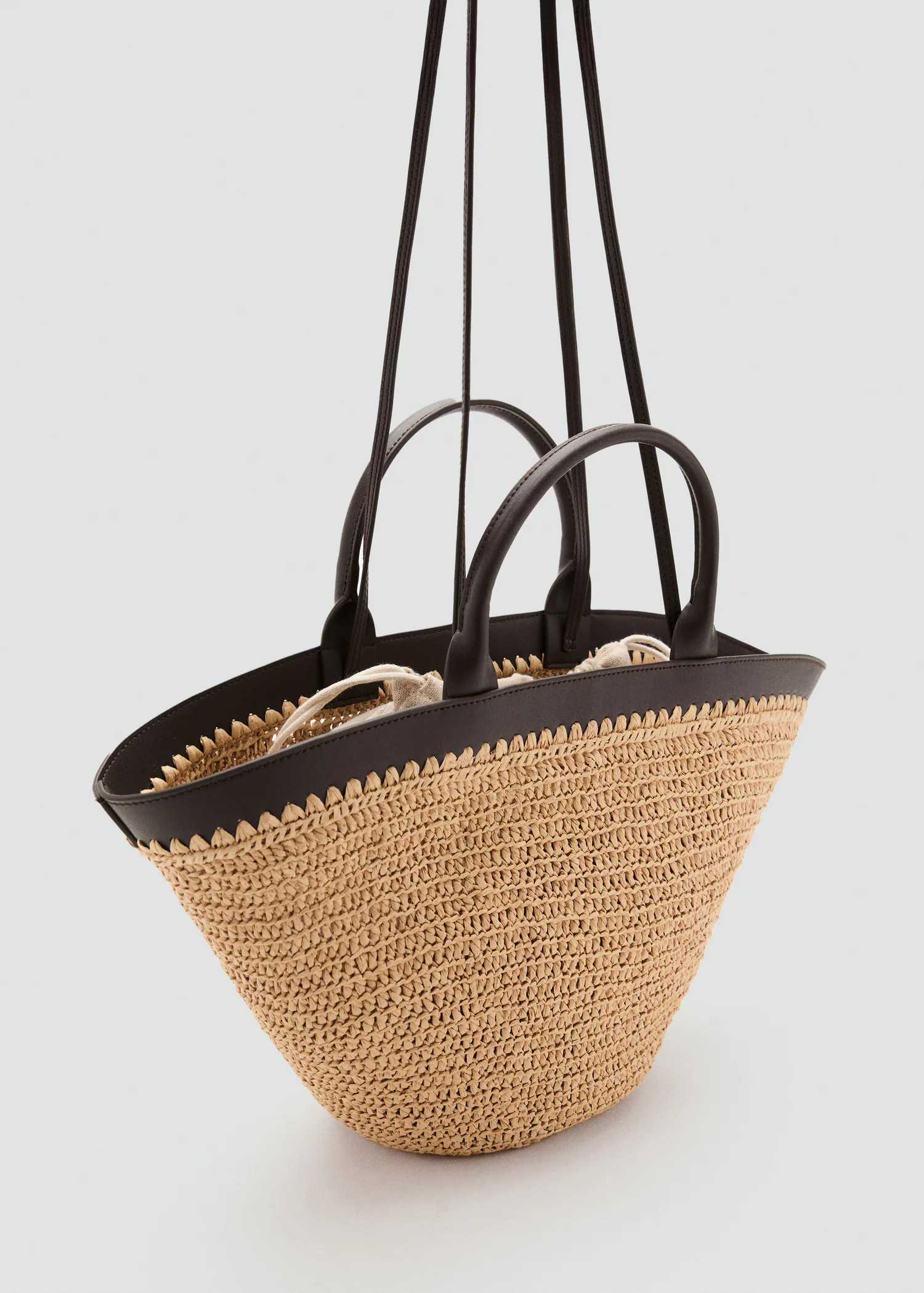 Large natural fiber bag with double handle - Women | MANGO USA | Mango (US/MX/AU)
