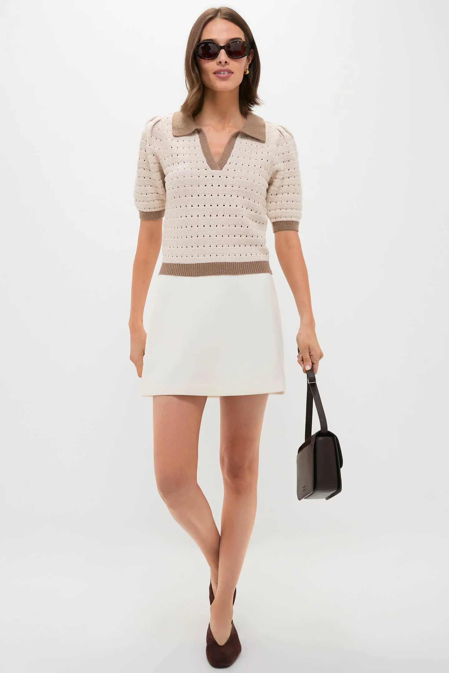 Cream & Tan Collared Short Sleeve Phil Sweater | Tuckernuck (US)