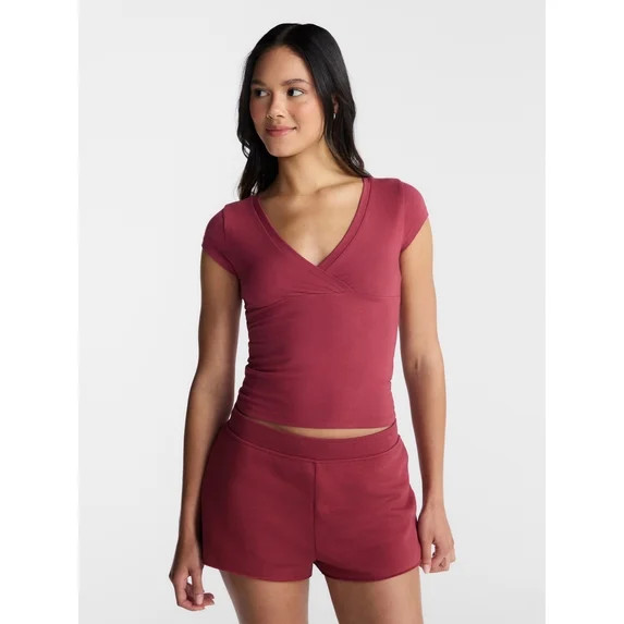 No Boundaries Surplice Top with Cap Sleeves, Women’s XXS-XXL | Walmart (US)