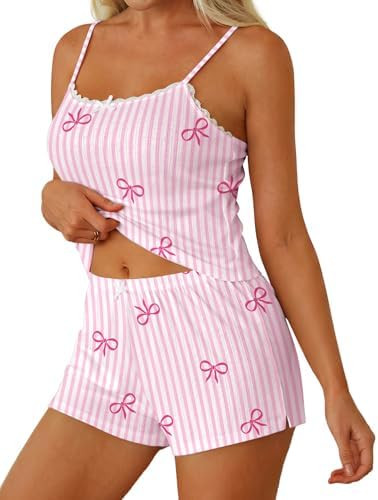 Ekouaer Women Pajama Sets 2 Piece Cute Cami Sleepwear Lace Trim Pj Top Soft Summer Lounge Shorts ... | Amazon (US)