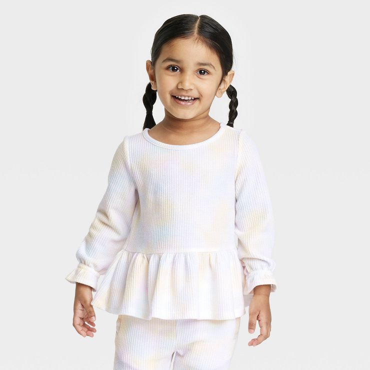Toddler Girls' Tie-Dye Waffle Long Sleeve Top - Cat & Jack™ White | Target
