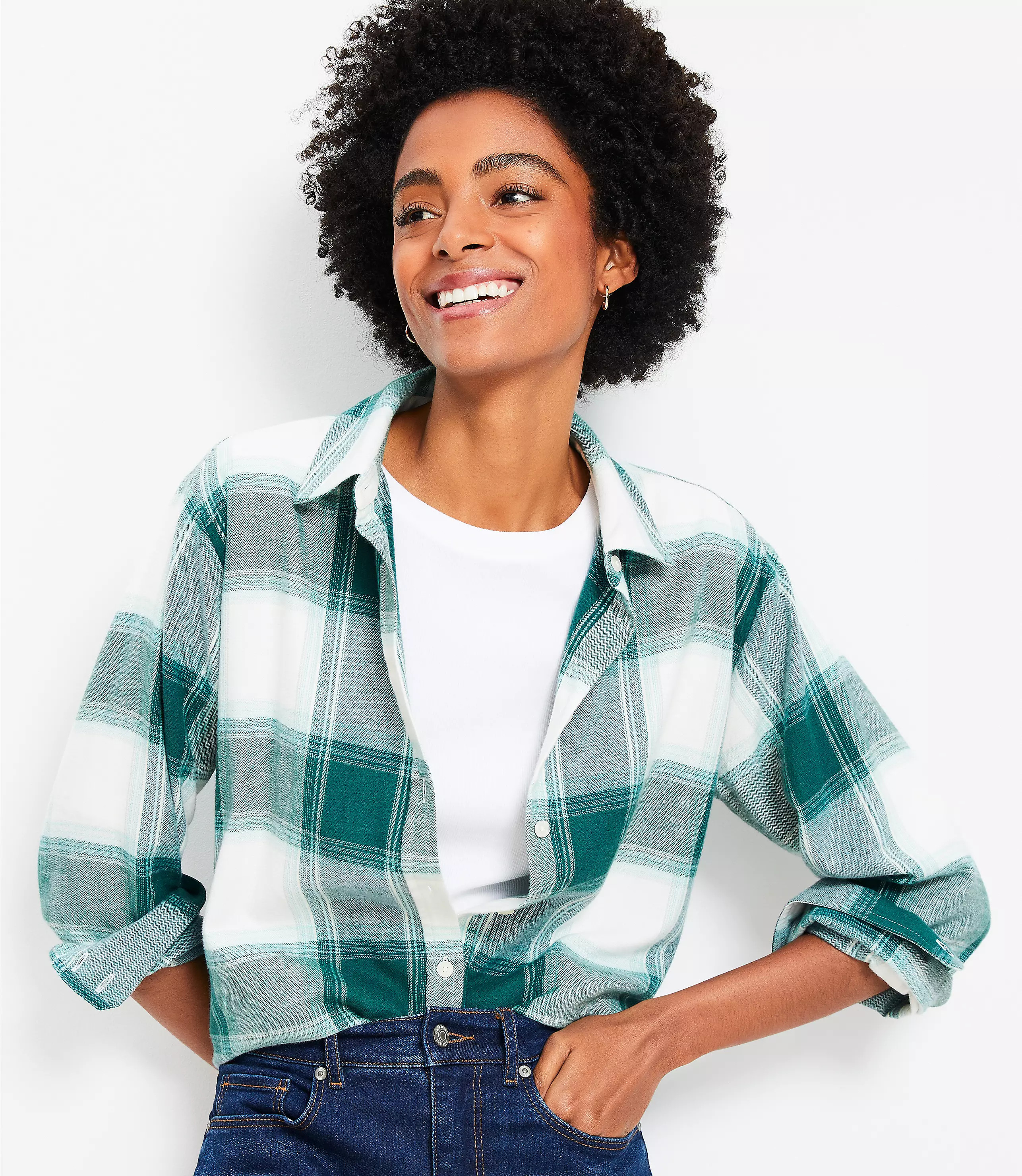 Plaid Angled Cuff Everyday Tunic Shirt | LOFT