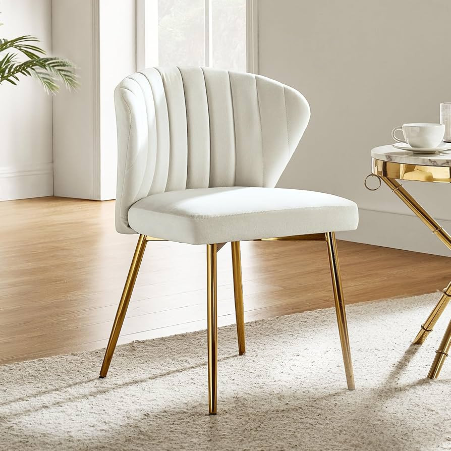 HULALA Home Velvet Dining Chair Modern Small Vanity Chair with Back Metal Legs Elegant Tufted Arm... | Amazon (US)