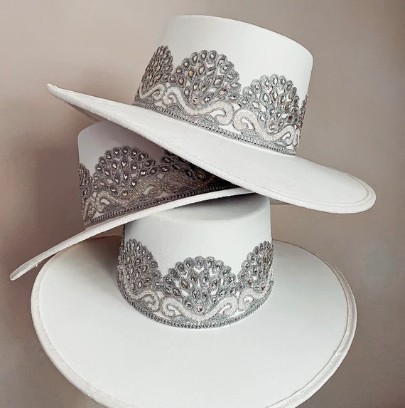 Bridal Collection Boater I DO in White/ Silver | Etsy | Etsy (US)